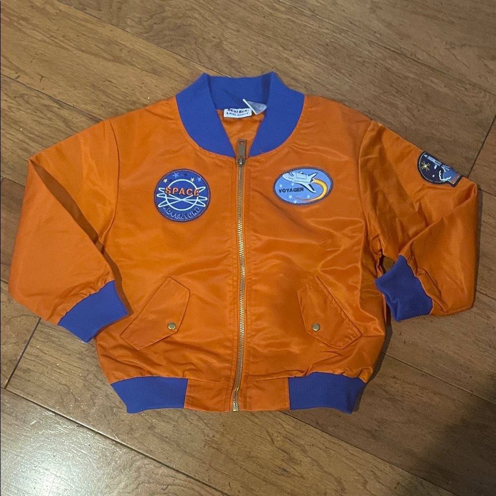 Blueberi Boulevard Orange Space-Themed Bomber Jacket